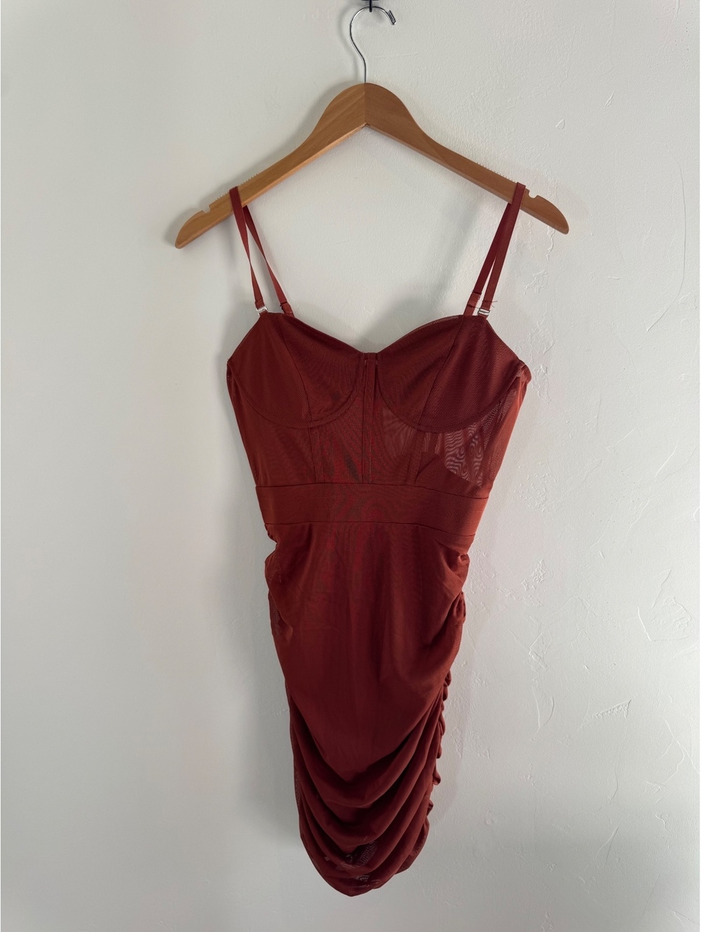 Forever 21 Rust Mesh Corset Ruched Bodycon Mini Dress Size Medium